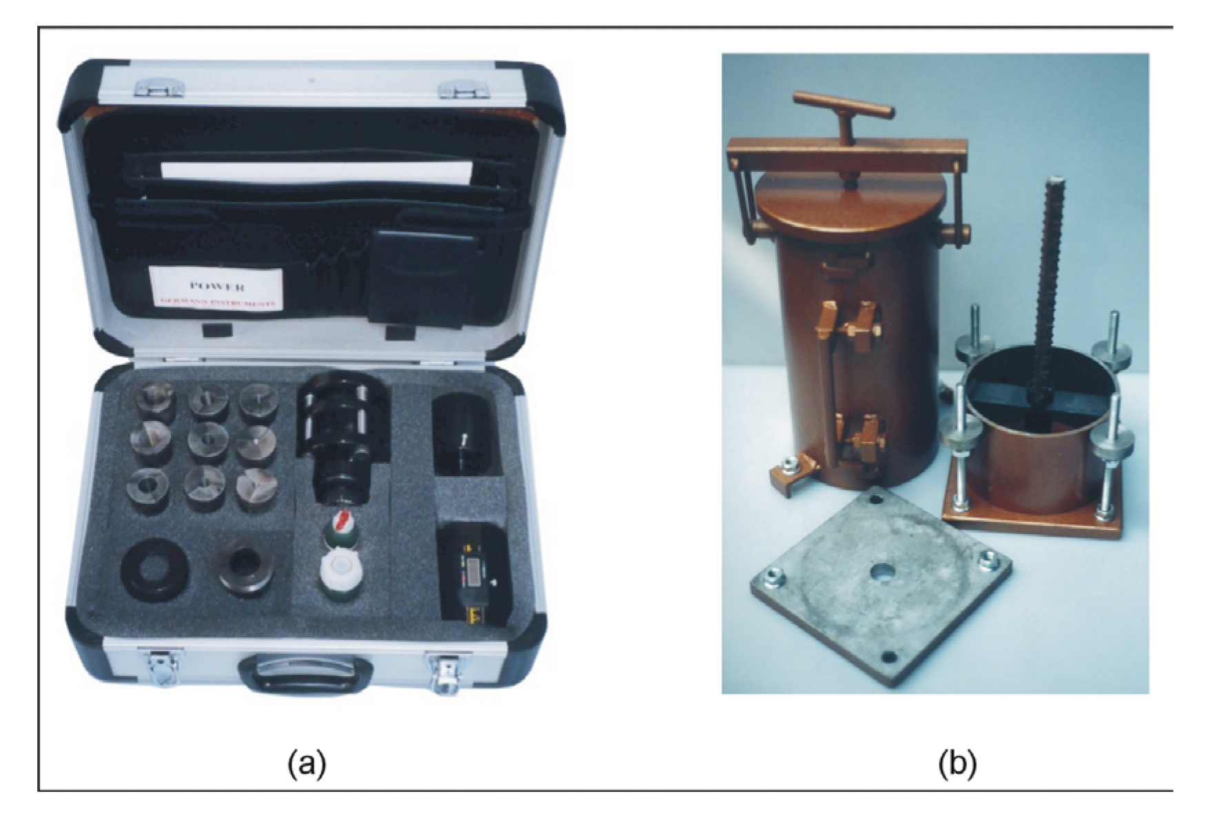 Power equipment to test rebar bonding:  (a) Preparation Kit, and (b) Power equipment. (Germann Instruments)